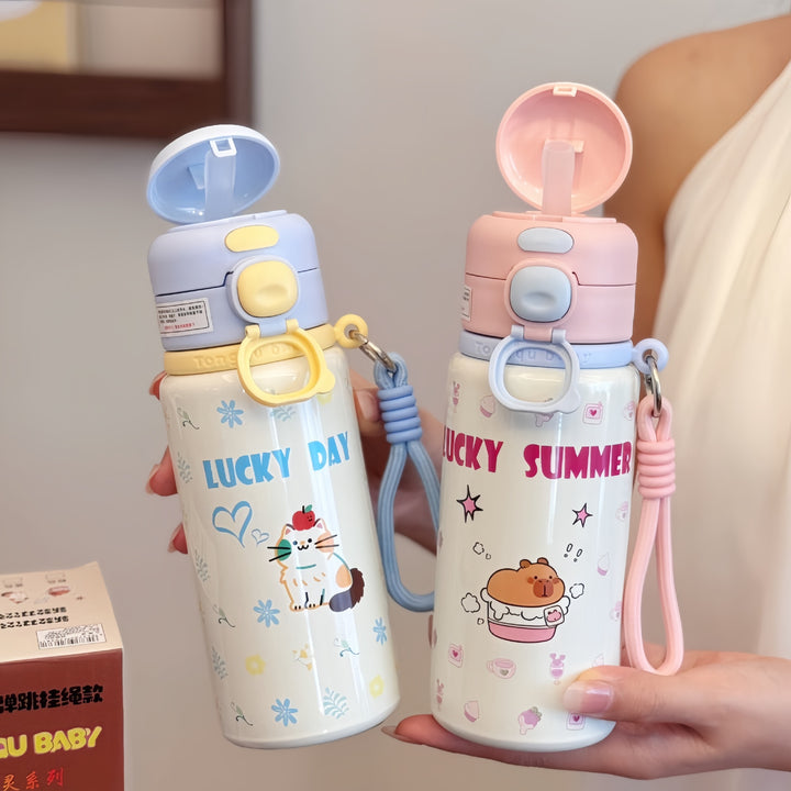 Ladies insulated drinking bottle with practical carry handle and cheerful strawberry motif Bowlift