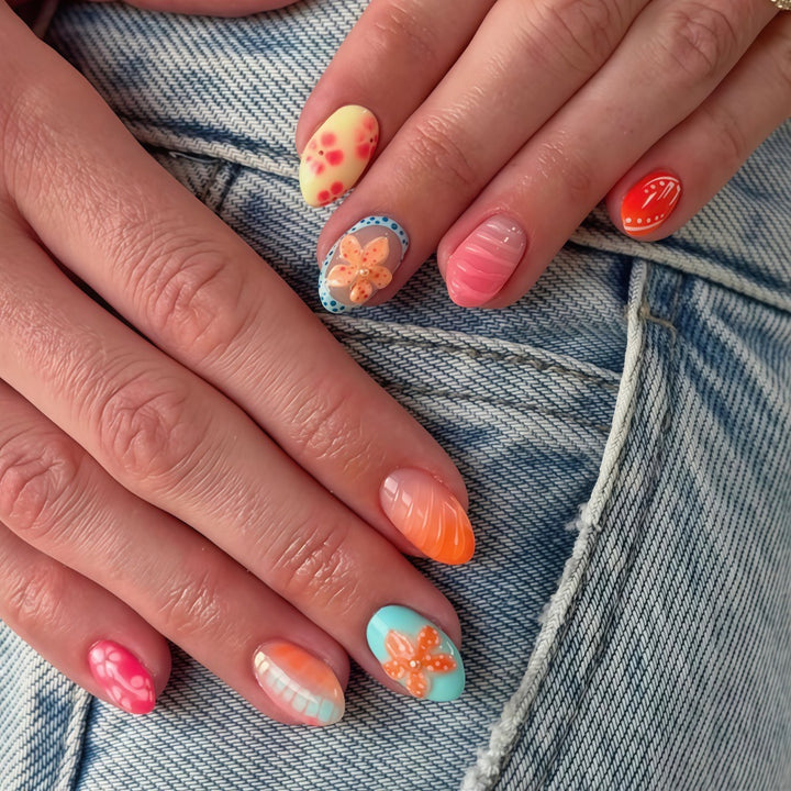 Creative floral design acrylic nails Bowlift