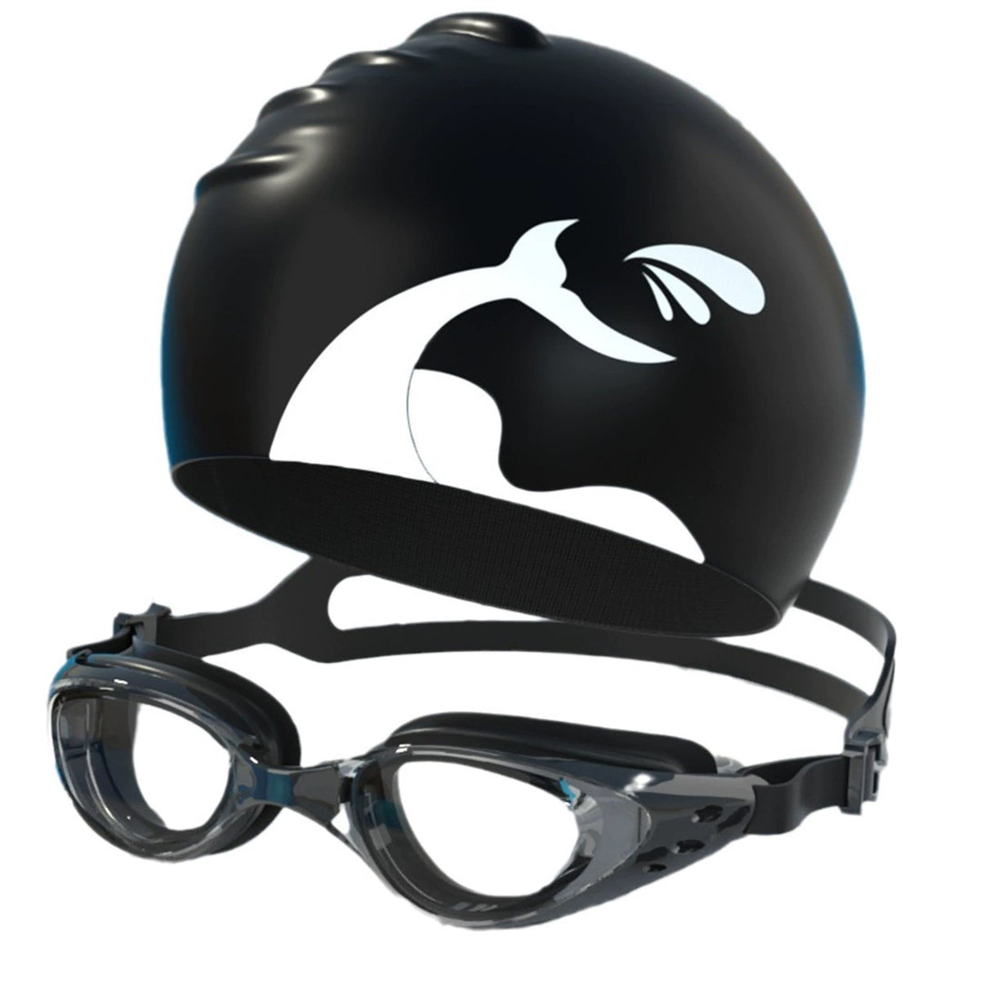Swimming set with ergonomic swimming goggles and silicone cap Bowlift