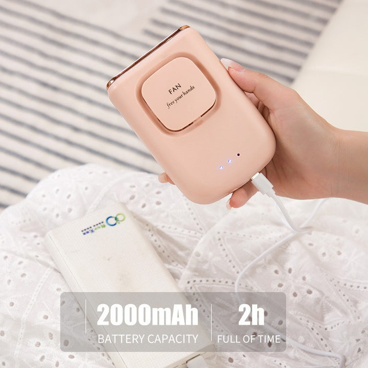 Women's nan compact rechargeable portable handheld fan with built in powerbank and foldable stand Bowlift