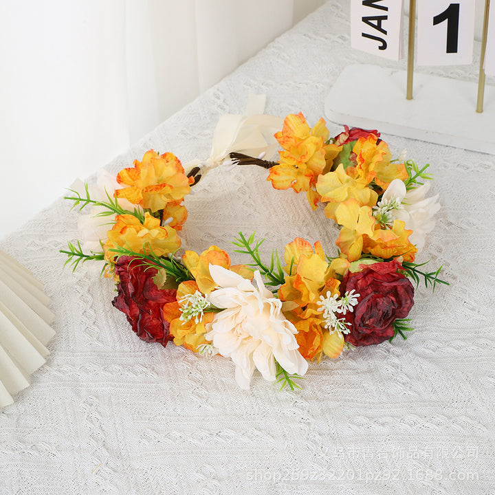 Handmade Romantic Artificial Flower Crown Headband for Bridal and Festival Bowlift