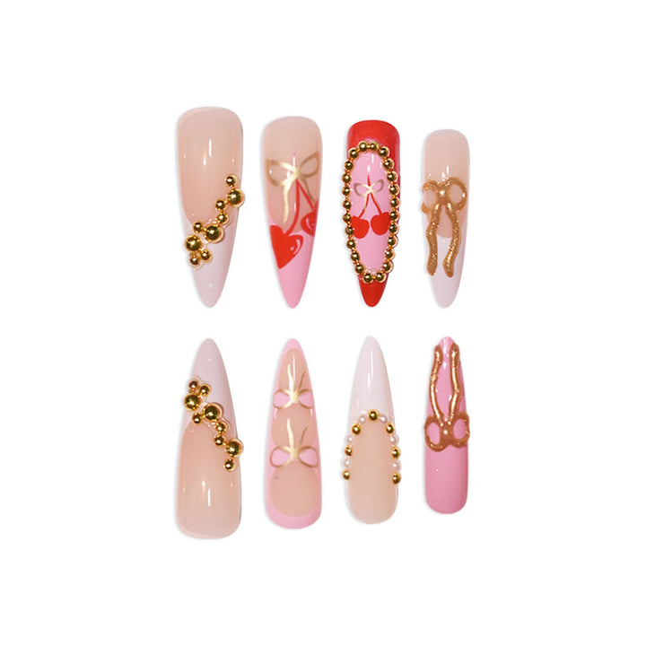 Elegant Gold-Embellished Nail Extensions Bowlift