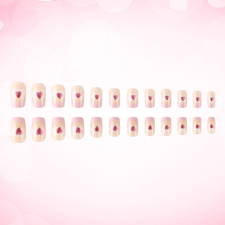 Heart-Embellished French Tip Acrylic Nails Bowlift