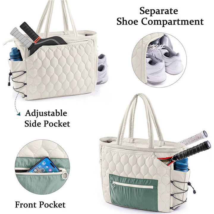Sporty quilt bag with separate shoe compartment and pockets for accessories Bowlift