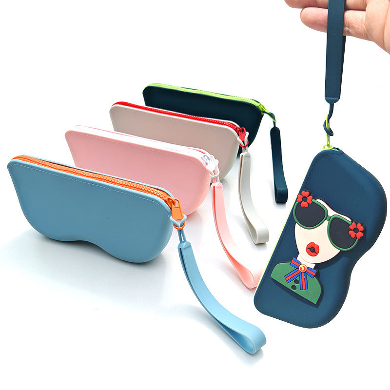 Molded silicone protective sunglasses case with paracord wrist strap and 3D floral eyewear applique Bowlift