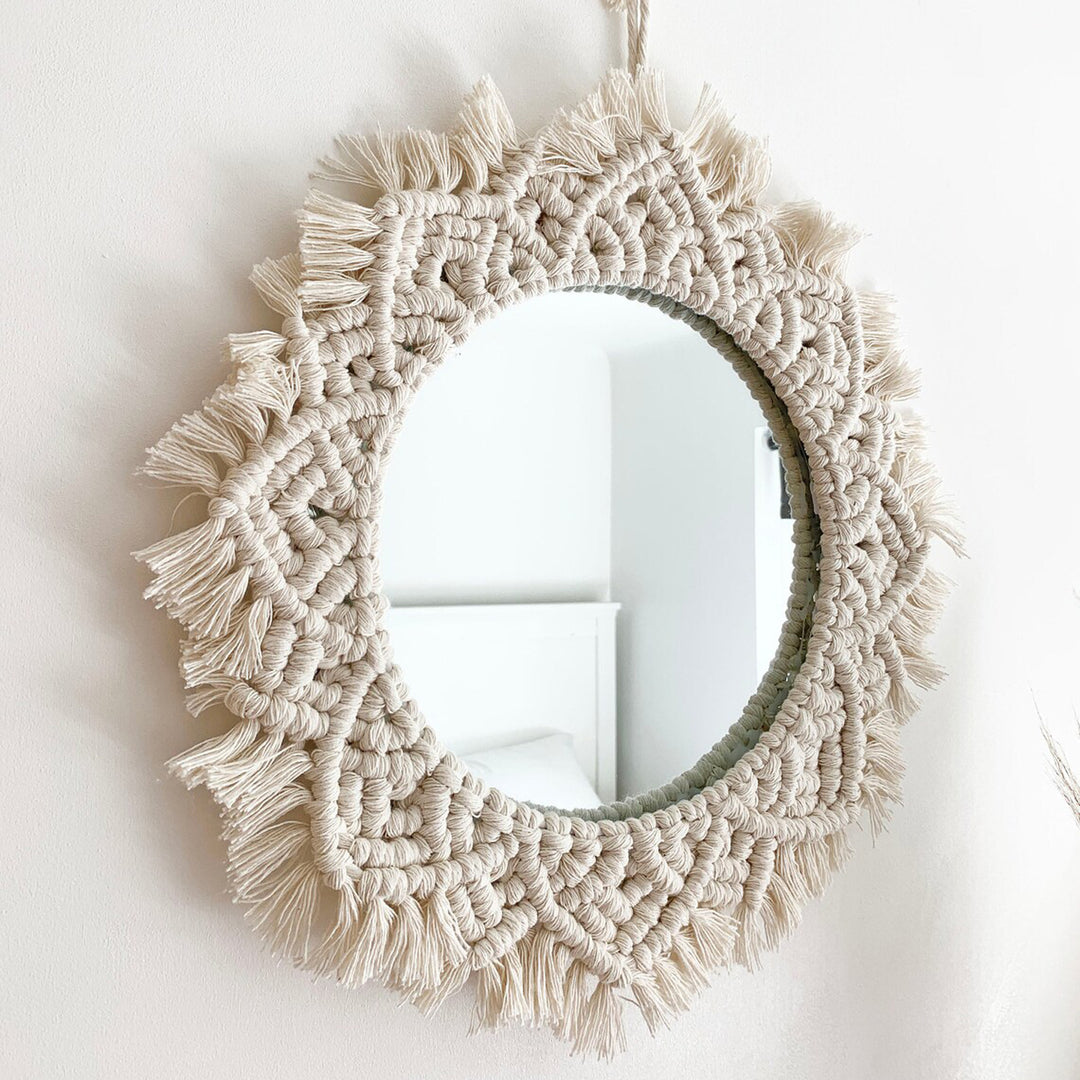 Macrame Wall Mirror with Fringe Detailing Bowlift