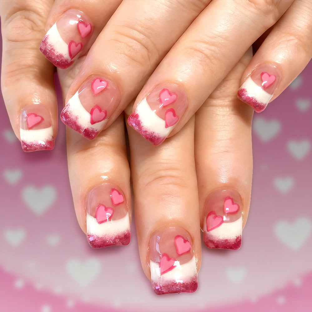 Heart-Embellished Acrylic Nail Art Set Bowlift