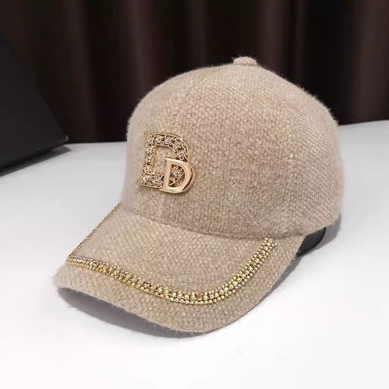 Women's Luxurious Embellished Wool Baseball Cap Bowlift