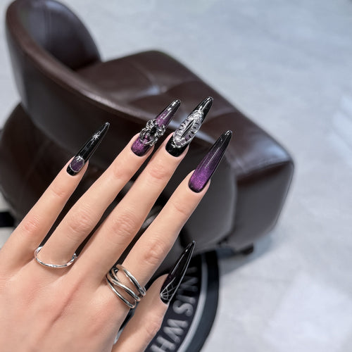 Glamorous Stiletto Press-On Nail Art Set with Celestial Design Bowlift