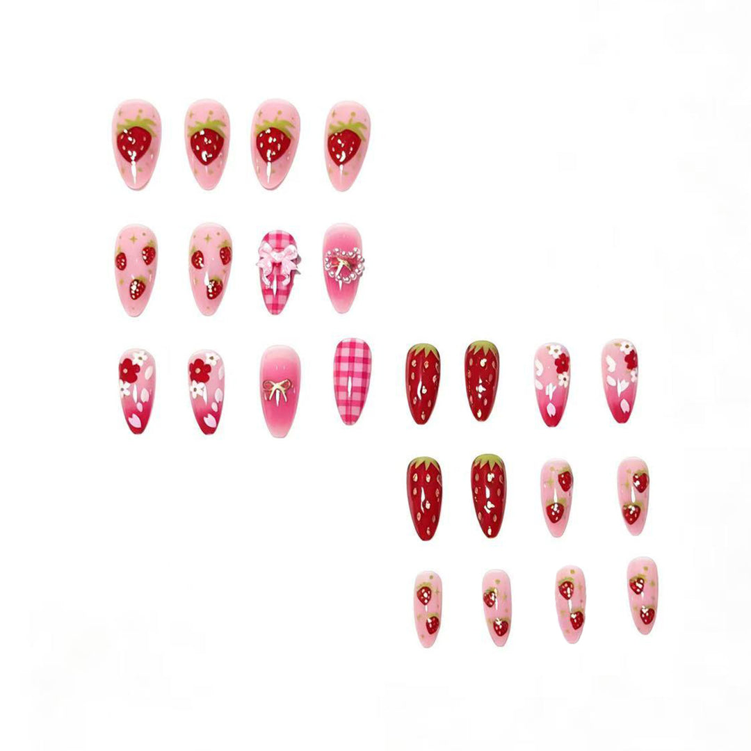 Strawberry-Themed Press-On Nail Art Set Bowlift