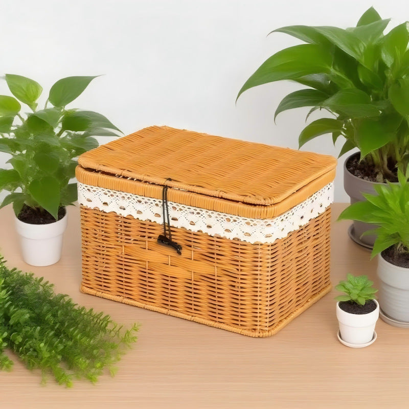 Women's braided basket with lid and lace top Bowlift