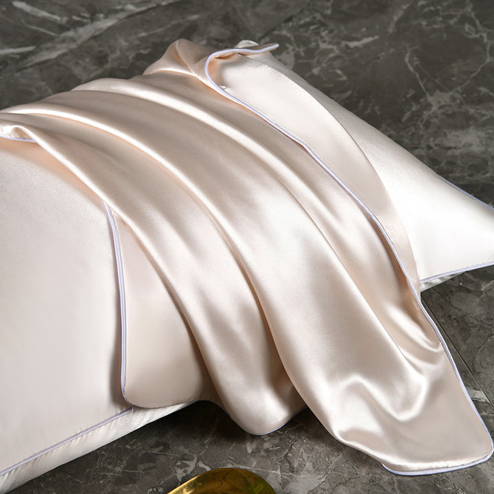 Mulberry Silk-Feel Satin Pillowcase Set with Piping and Hidden Zipper Bowlift