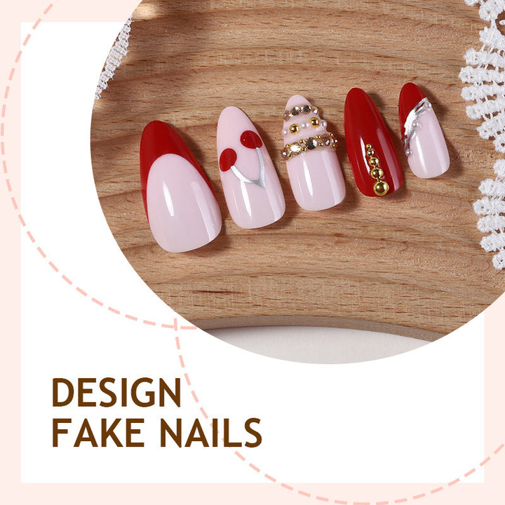 Artificial nail set with glamorous accents and cheerful patterns Bowlift