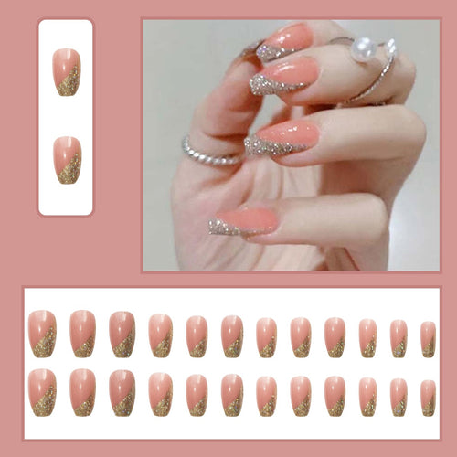 Glamorous artificial nail set with sparkling glitter and French tip Bowlift