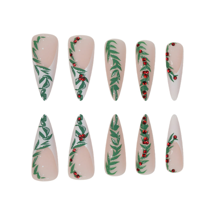 Premium Stiletto Press-On Nails with Holiday-Themed Design Bowlift