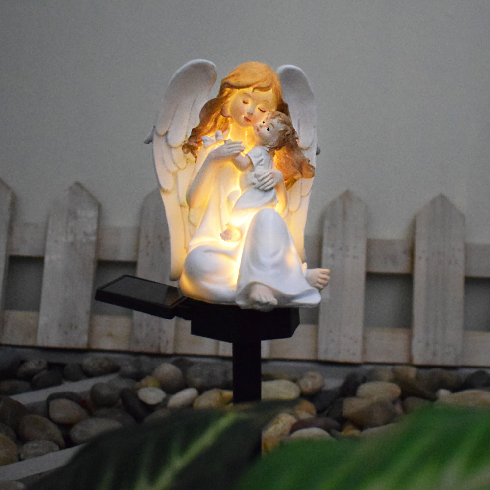 Decorative Solar Garden Stake Statue Resin Girl Figurine With Integrated Solar LED And Weatherproof Spike Bowlift
