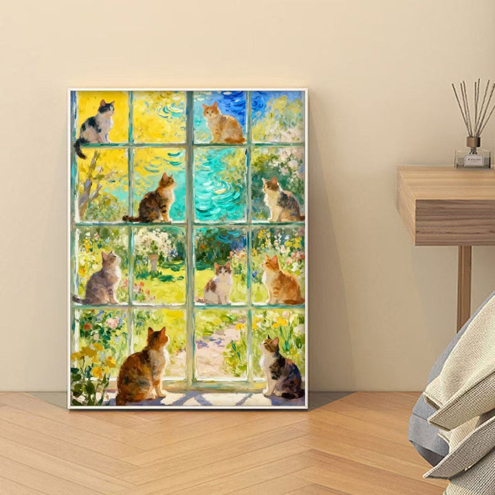 Floral Cat Illustration Canvas Art Bowlift