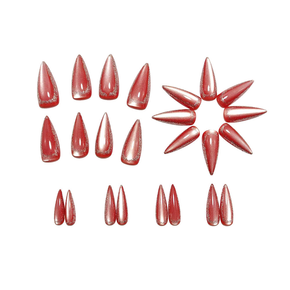 Glamorous Stiletto Artificial Nails with Metallic Edge Bowlift