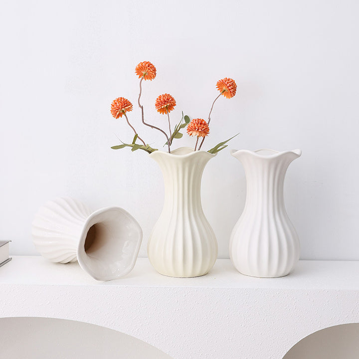 Elegant Ribbed Ceramic Flower Vase