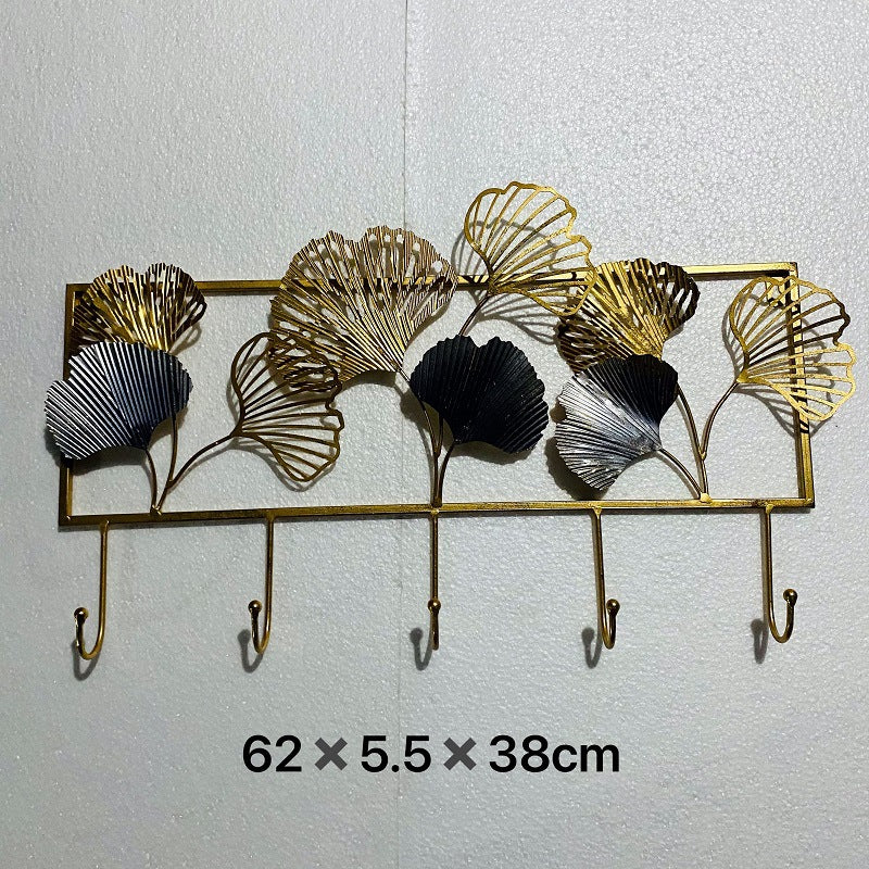 Decorative Metal Wall Hook Rack with Ginkgo Leaf Design Bowlift