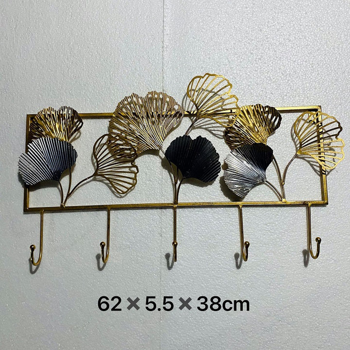 Decorative Metal Wall Hook Rack with Ginkgo Leaf Design Bowlift