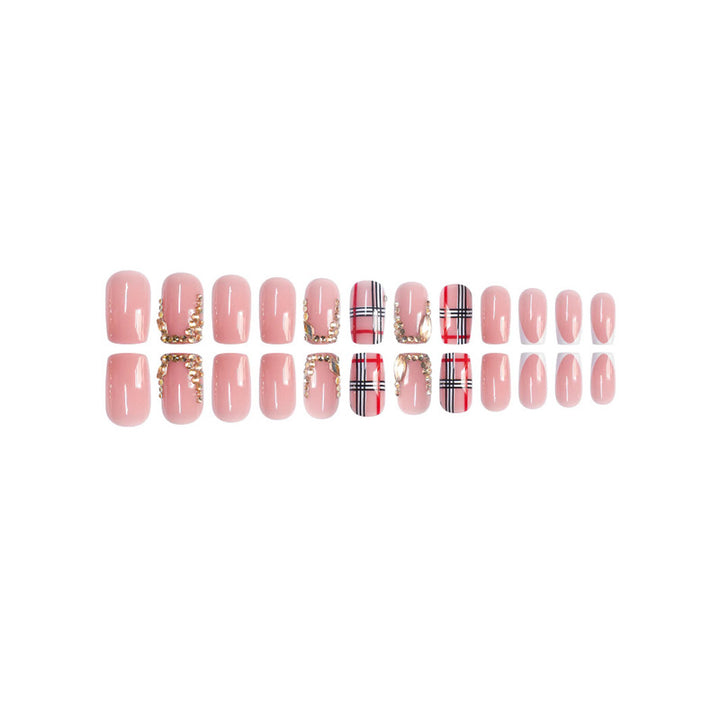 Decorative Press-On Nail Art with Gold Accents Bowlift