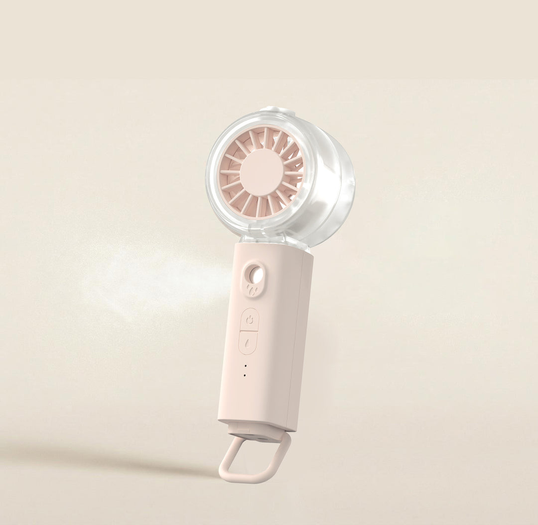 Cooling portable rechargeable handheld misting fan with foldable loop and adjustable multi-speed control Bowlift
