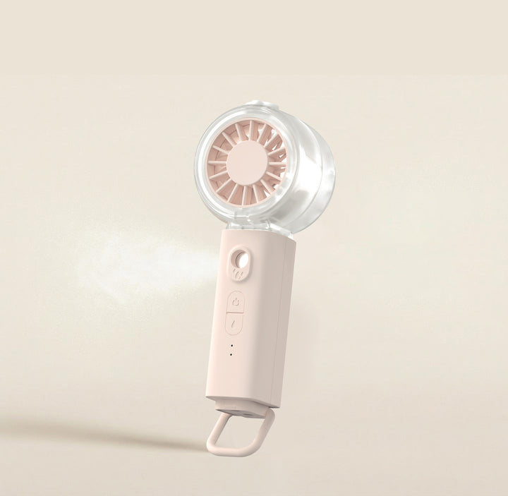 Cooling portable rechargeable handheld misting fan with foldable loop and adjustable multi-speed control Bowlift