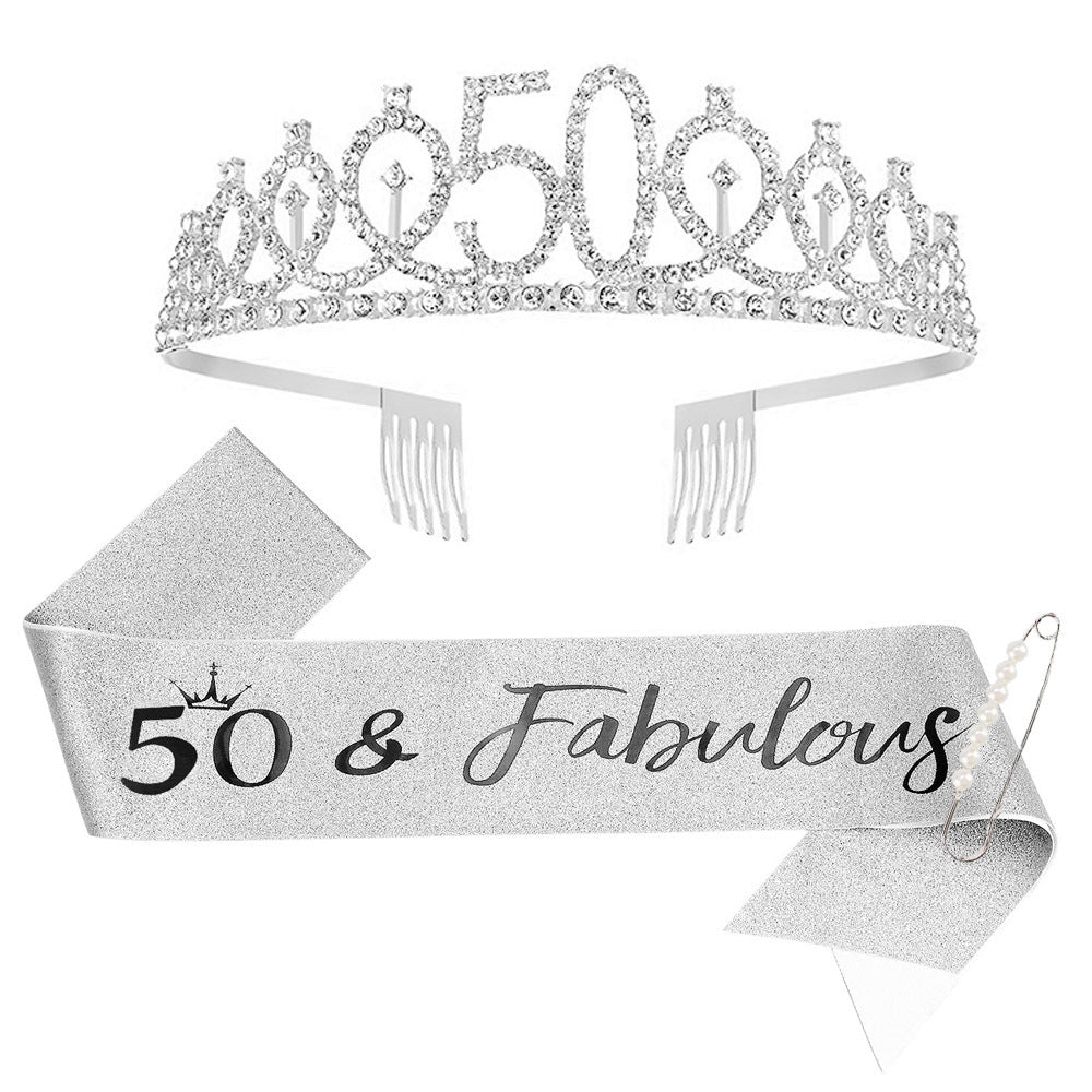 Women Crystal-Embellished Birthday Crown with Personalized Sash Bowlift
