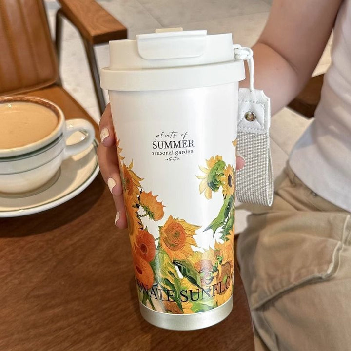 Insulated Stainless Steel Travel Coffee Tumbler with Leakproof Lid and Carry Strap Bowlift