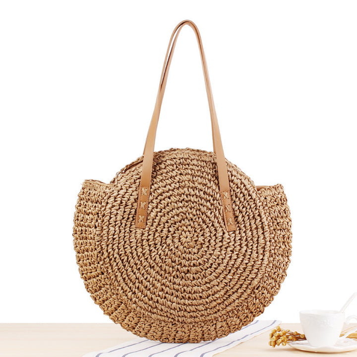 Round straw bag with leather handles Bowlift