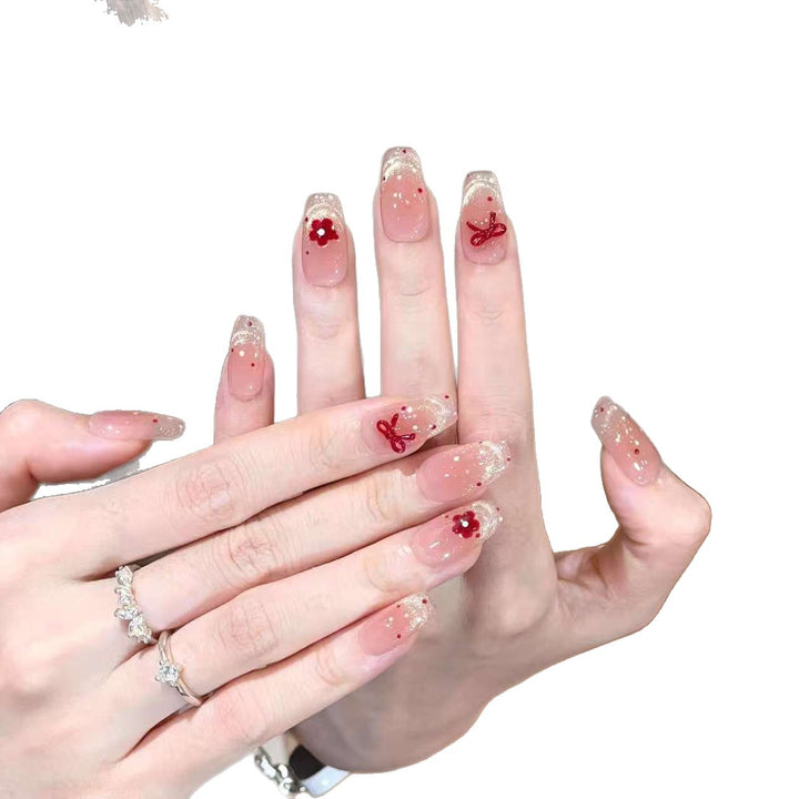 Decorative Floral Press-On Nail Set Bowlift