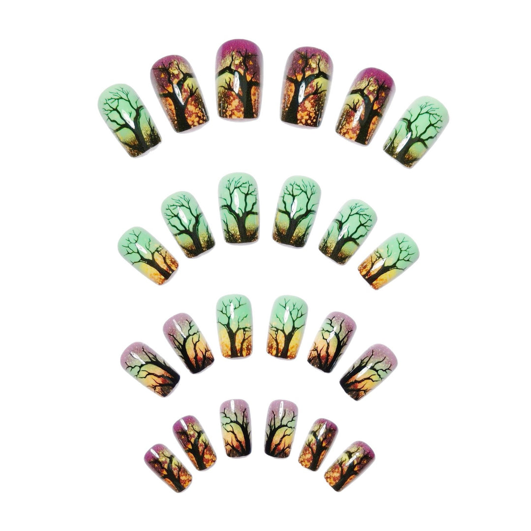 Artistic Ombre Tree-Themed Nail Art Bowlift
