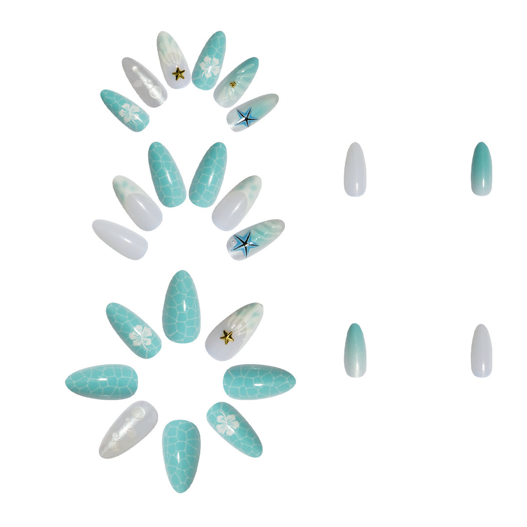 Artificial nail set with sea motifs and 3D accents Bowlift