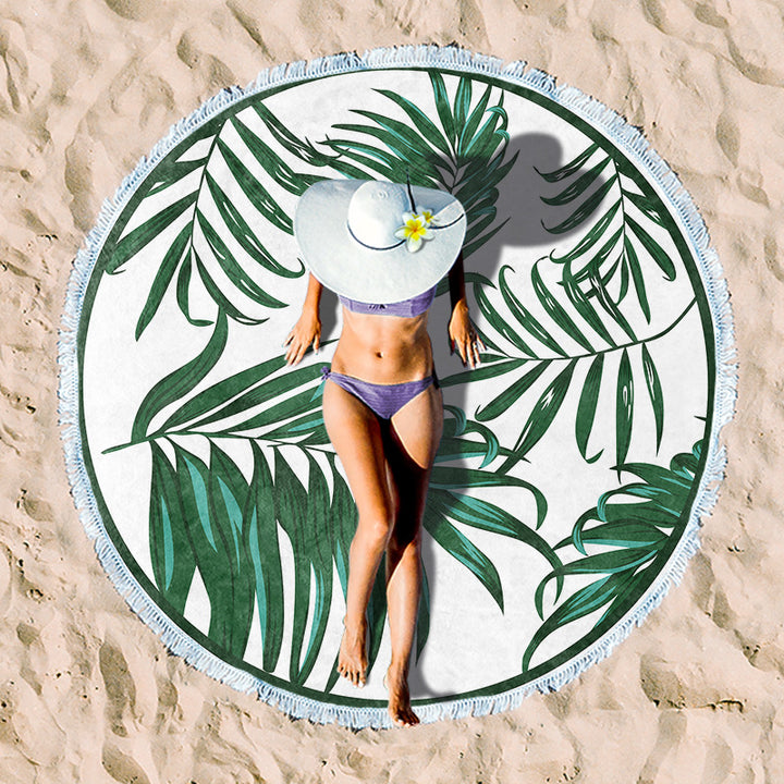 Round beach towel with tropical palm pattern Bowlift