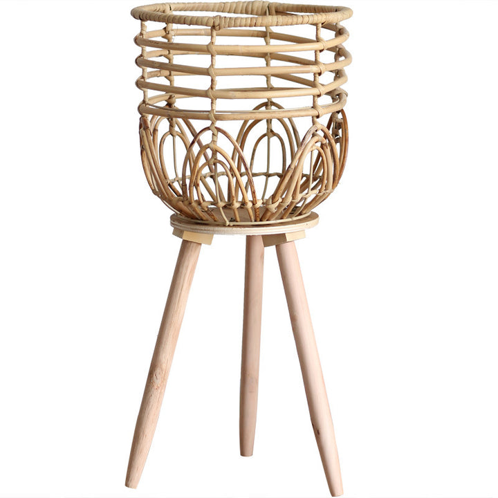 Stylish plant stand made of rattan and wood Bowlift