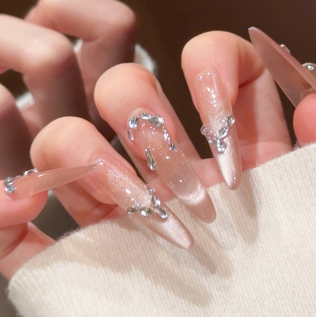 Luxury Rhinestone-Accented Stiletto Press-On Nails Bowlift