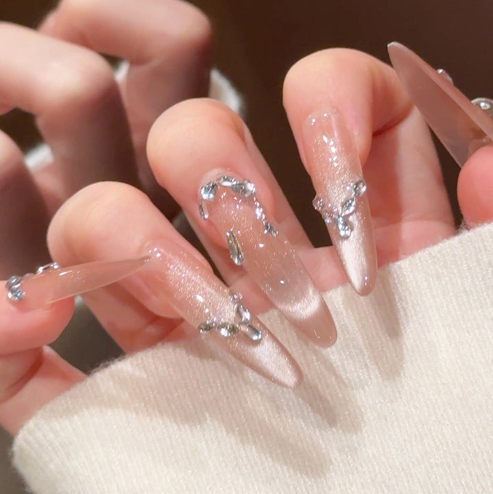 Luxury Rhinestone-Accented Stiletto Press-On Nails Bowlift