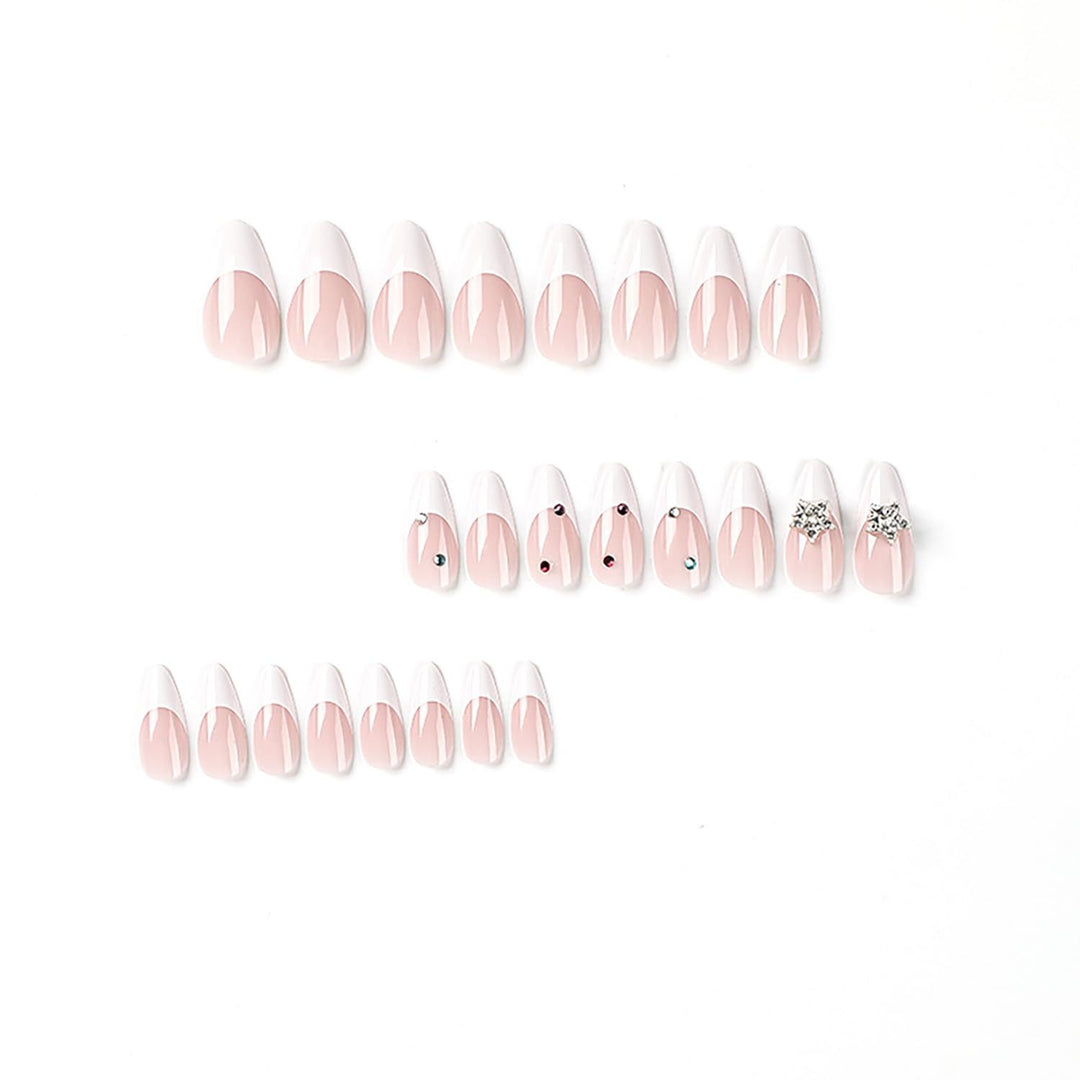 Artificial nail set with elegant French tips and sparkling accents Bowlift