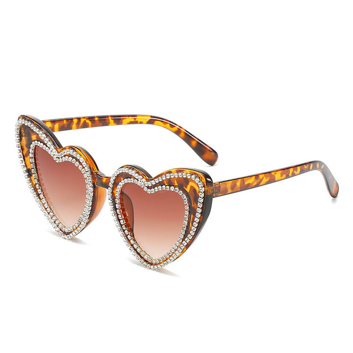 Rhinestone-Embellished Heart-Shaped Sunglasses Bowlift