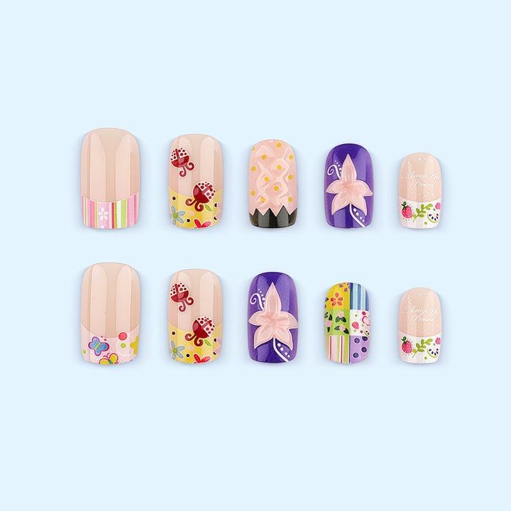 Creative Nail Art Set with Cheerful Patterns and Flower Designs Bowlift