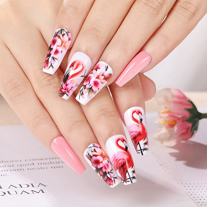 Nail Art Set with colorful flamingo and flower patterns Bowlift