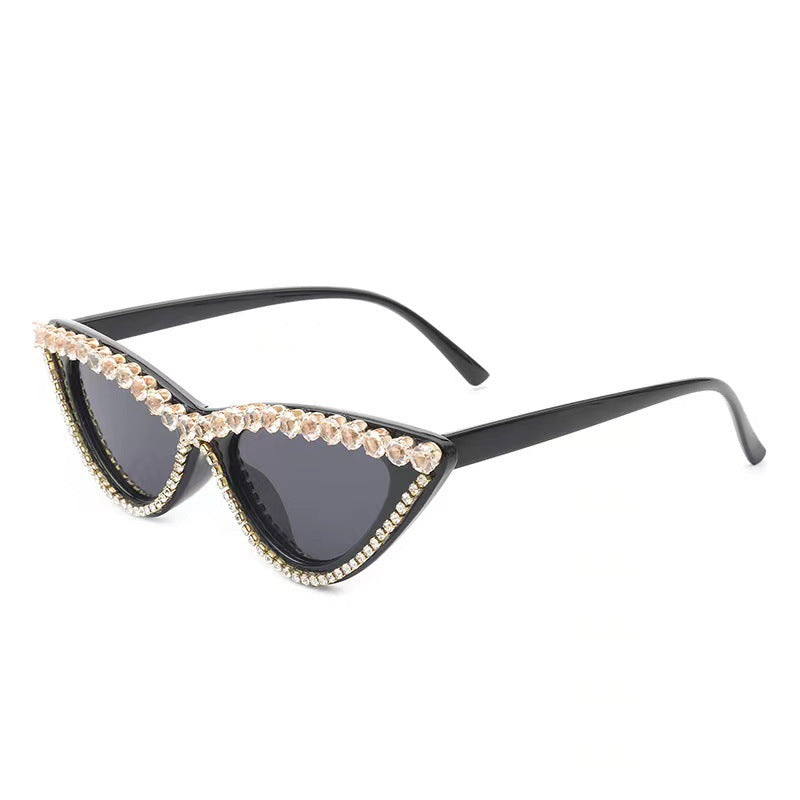 Ladies Glamorous Cat Eye Sunglasses with Rhinestone Accents Bowlift