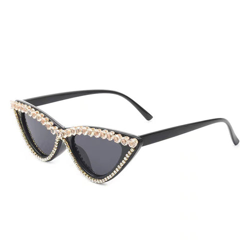 Ladies Glamorous Cat Eye Sunglasses with Rhinestone Accents Bowlift