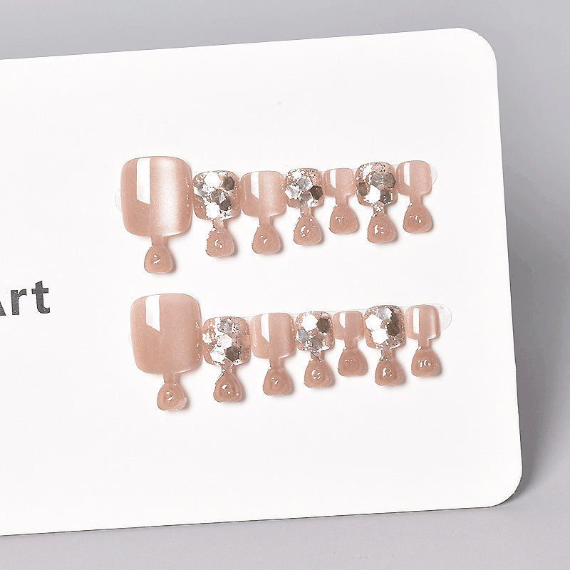 Elegant Press-On Nail Extensions with Rhinestone Accents Bowlift