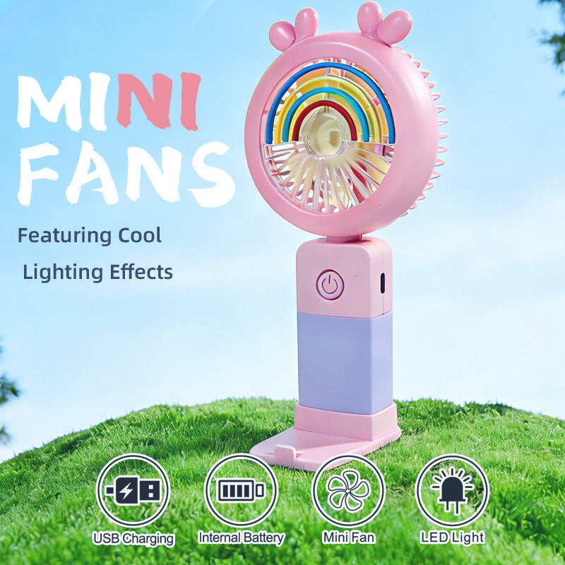 Unisex Portable Hand Fan with Colorful LED Light Effects Bowlift