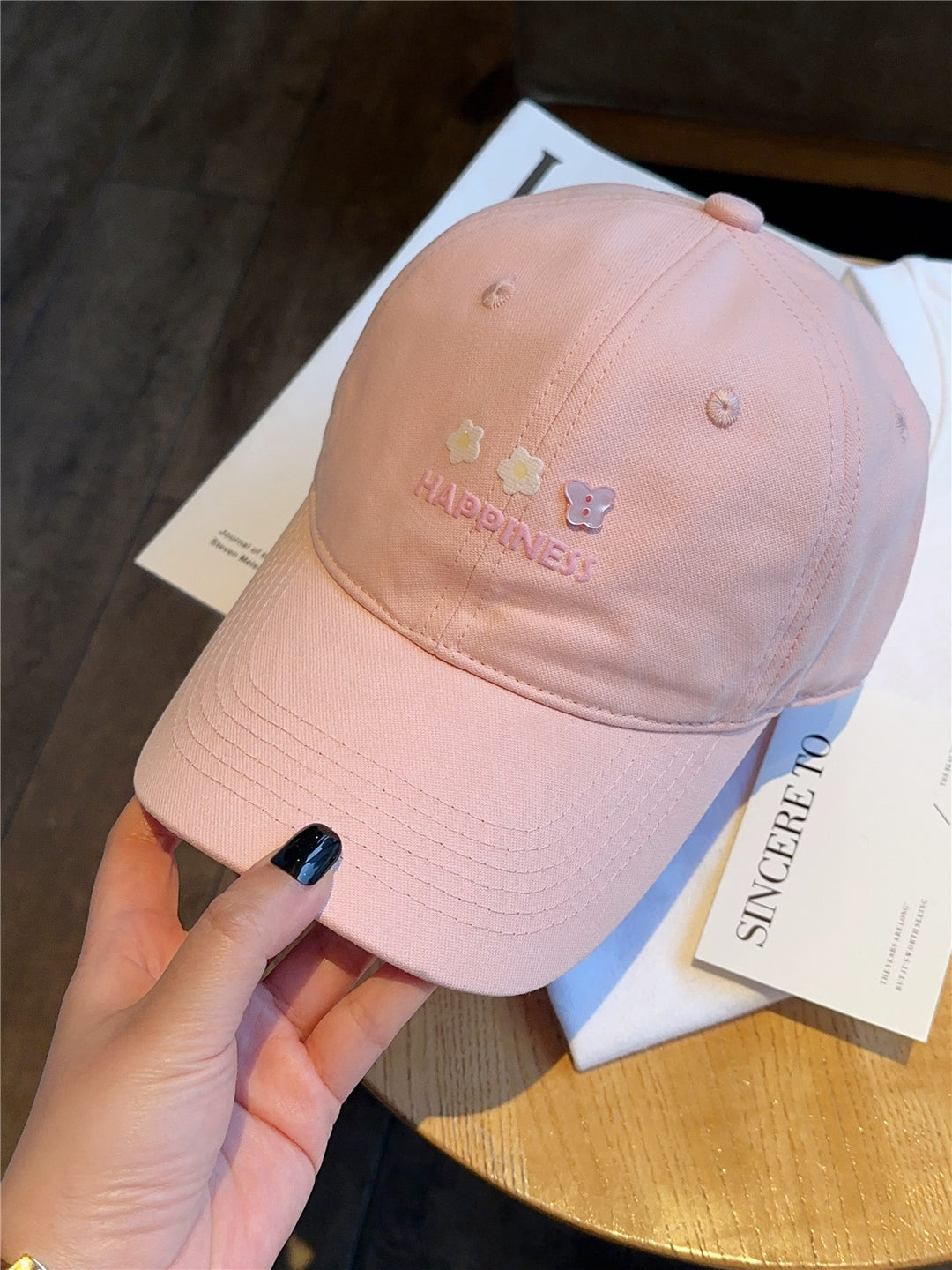 Women's Embroidered Happiness Baseball Cap Bowlift