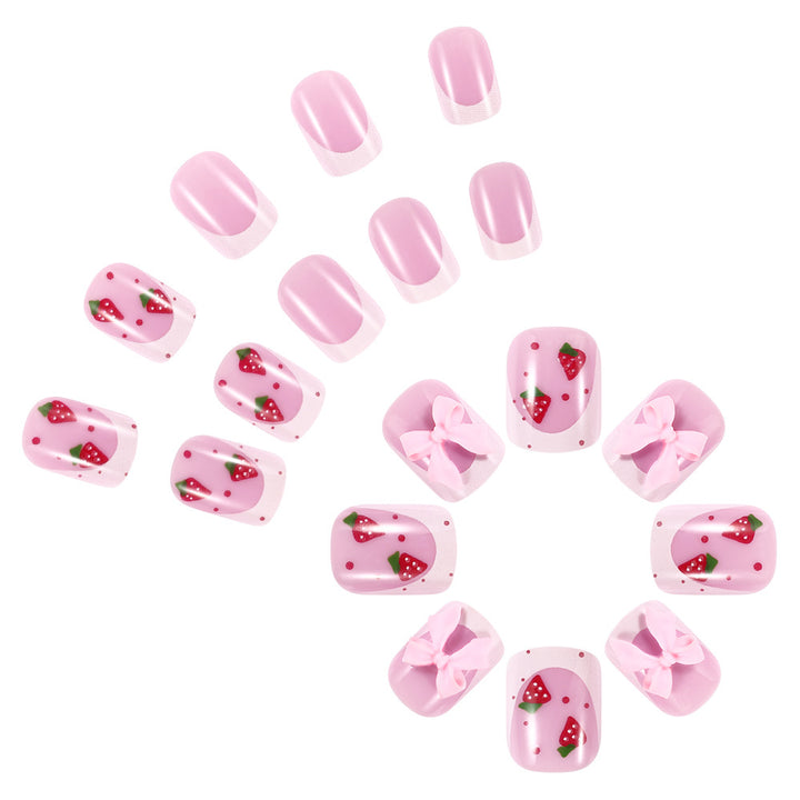 Decorative Strawberry-Themed Press-On Nail Art Bowlift