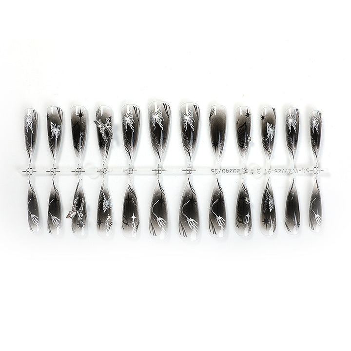 Artificial nail set with elegant floral design and sparkling accents Bowlift