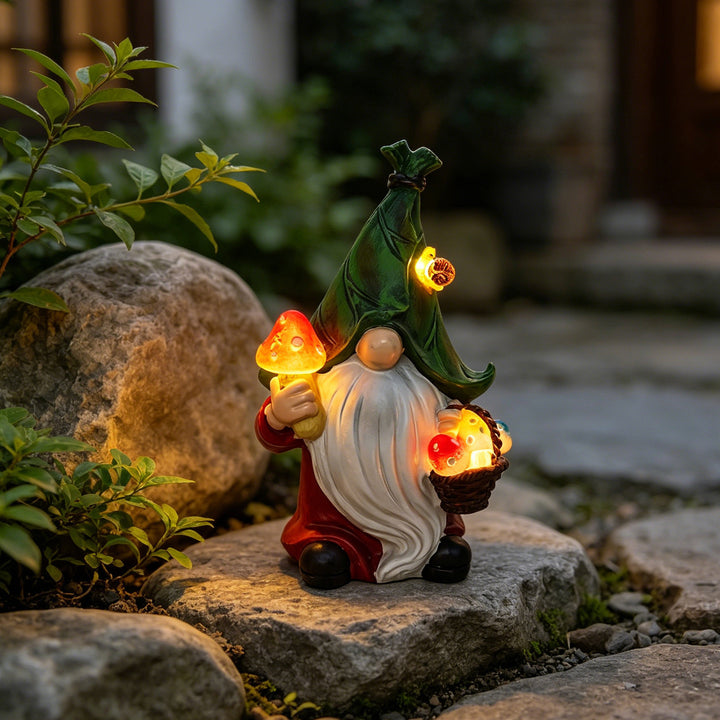 Outdoor Solar LED Mushroom Gnome Garden Statue Light Bowlift